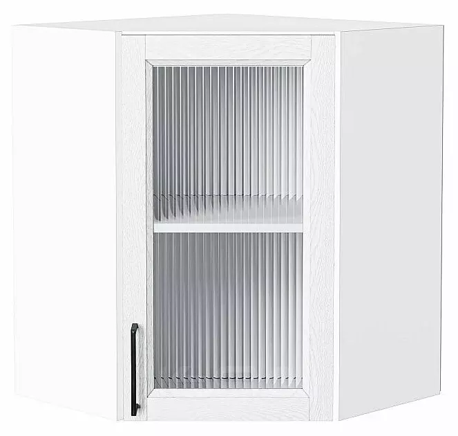 Шкаф верхний угловой остекленный Сканди White Silkwood/Белый 716*600*600