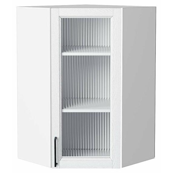 Шкаф верхний угловой остекленный Сканди White Silkwood/Белый 920*600*600