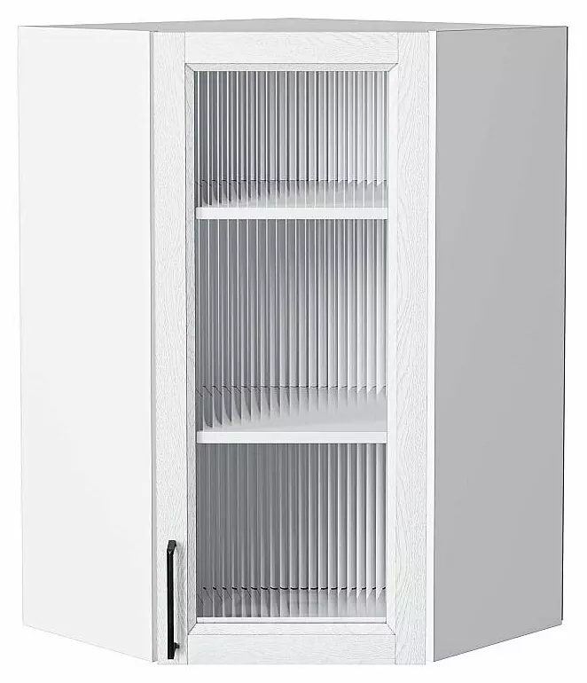 Шкаф верхний угловой остекленный Сканди White Silkwood/Белый 920*600*600