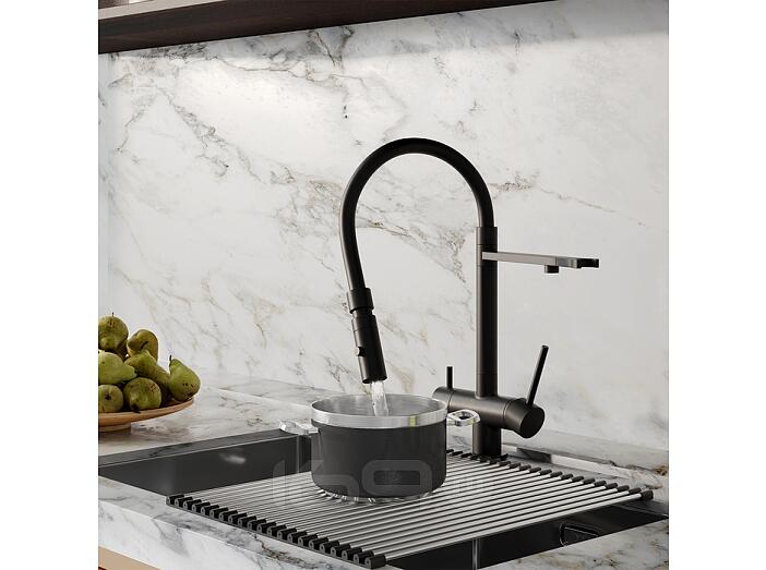 Смеситель для кухни с фильтром и гибким изливом, черный матовый, Ace, IDDIS, ACEBLFFi05