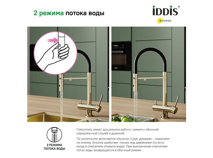 Смеситель для кухни с фильтром и гибким изливом, матовое золото, Ace, IDDIS, ACEMGFFi05