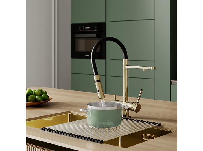 Смеситель для кухни с фильтром и гибким изливом, матовое золото, Ace, IDDIS, ACEMGFFi05