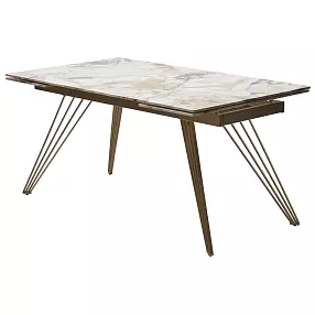 Стол ACERRA NEW 160 GLOSS GRAND JADE SOLID CERAMIC/ каркас цвета шампань, ®DISAUR
