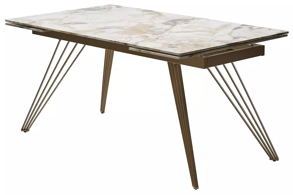 Стол ACERRA NEW 160 GLOSS GRAND JADE SOLID CERAMIC/ каркас цвета шампань,  DISAUR