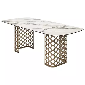 Стол CHIAVARI 220 KL-188 Контрастный мрамор матовый, итальянская керамика / Шампань, ®DISAUR