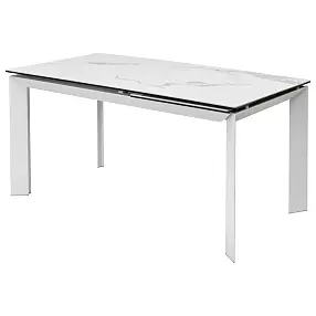 Стол CREMONA 140 HIGH GLOSS STATUARIO Белый мрамор глянцевый, керамика/ белый каркас, ®DISAUR