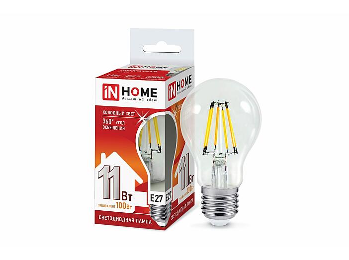 Лампа светодиодная LED-A60-deco 11Вт 230В Е27 6500К 990Лм прозрачная IN HOME