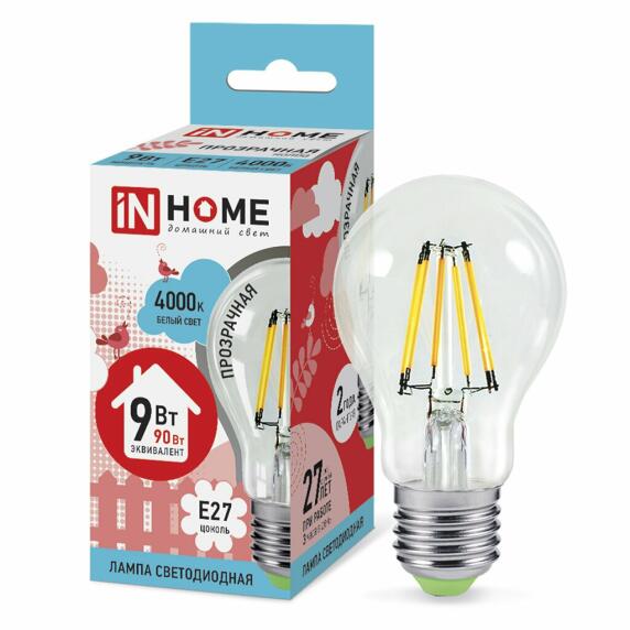 Лампа светодиодная LED-A60-deco 9Вт 230В Е27 4000К 810Лм прозрачная