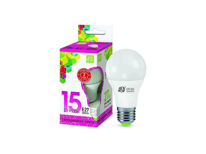 Лампа светодиодная LED-A60-standard 15Вт 230В Е27 6500К 1350Лм ASD