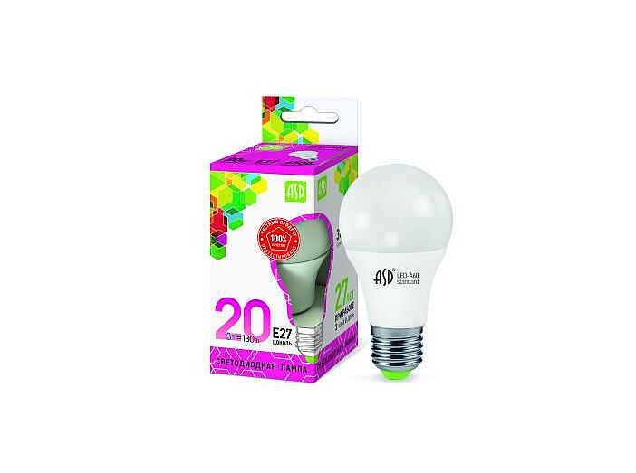 Лампа светодиодная LED-A60-standard 20Вт 230В Е27 6500К 1800Лм ASD