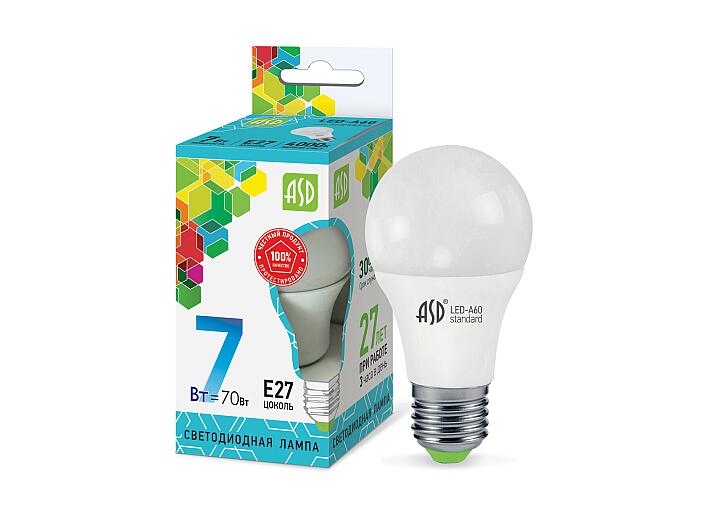 Лампа светодиодная LED-A60-standard 7Вт 230В Е27 4000К 630Лм ASD