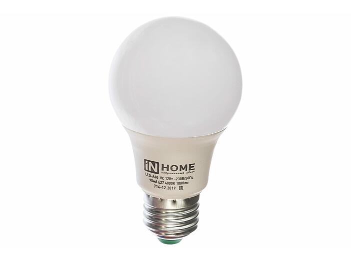 Лампа светодиодная LED-A60-VC 12Вт 230В Е27 4000К 1080Лм IN HOME