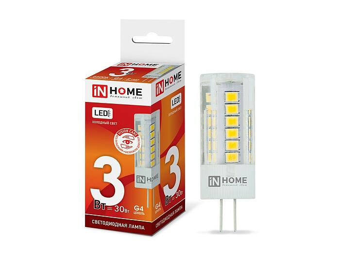 Лампа светодиодная LED-JC-VC 3Вт 12В G4 6500К 260Лм IN HOME