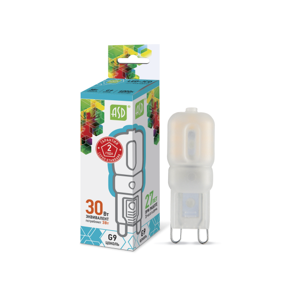 Лампа светодиодная LED-JCD-standard 3Вт 230В G9 4000К 270Лм ASD