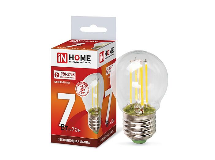 Лампа светодиодная LED-ШАР-deco 7Вт 230В Е27 6500К 630Лм прозрачная IN HOME