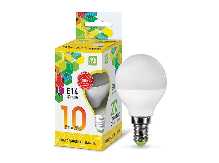 Лампа светодиодная LED-ШАР-standard 10Вт 230В Е14 3000К 900Лм ASD