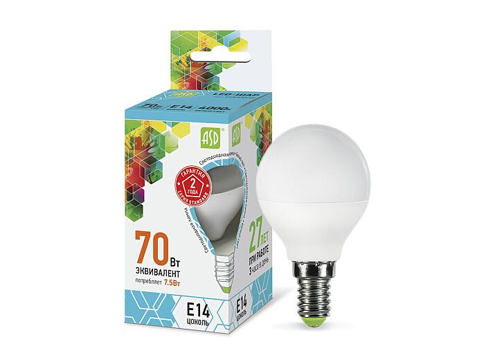 Лампа светодиодная LED-ШАР-standard 7.5Вт 230В Е14 4000К 675Лм ASD