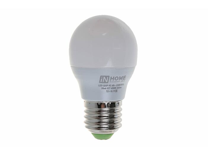 Лампа светодиодная LED-ШАР-VC 4Вт 230В Е27 6500К 360Лм IN HOME