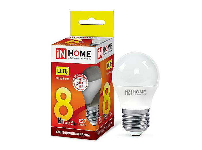 Лампа светодиодная LED-ШАР-VC 8Вт 230В Е27 3000К 720Лм IN HOME