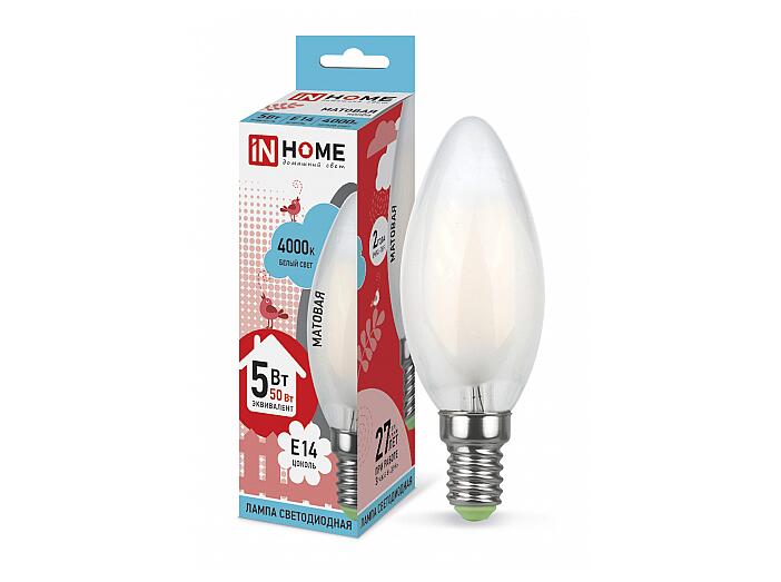 Лампа светодиодная LED-СВЕЧА-deco 5Вт 230В Е14 4000К 450Лм матовая IN HOME