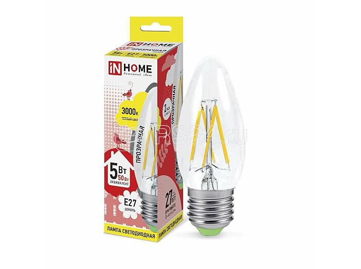 Лампа светодиодная LED-СВЕЧА-deco 5Вт 230В Е14 4000К 450Лм прозрачная IN HOME