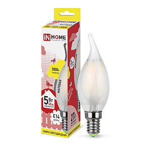 Лампа светодиодная LED-СВЕЧА НА ВЕТРУ-deco 5Вт 230В Е14 3000К 450Лм матовая IN HOME
