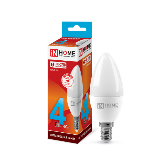 Лампа светодиодная LED-СВЕЧА-VC 4Вт 230В Е14 4000К 360Лм IN HOME