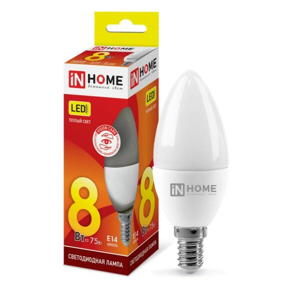 Лампа светодиодная LED-СВЕЧА-VC 8Вт 230В Е14 3000К 720Лм IN HOME