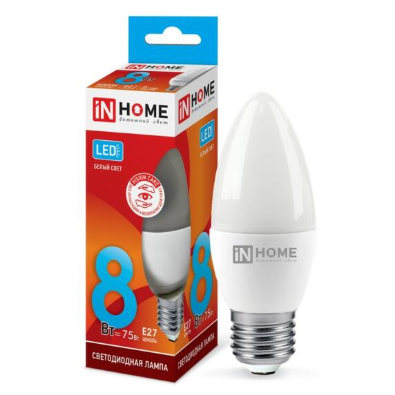 Лампа светодиодная LED-СВЕЧА-VC 8Вт 230В Е27 4000К 720Лм IN HOME