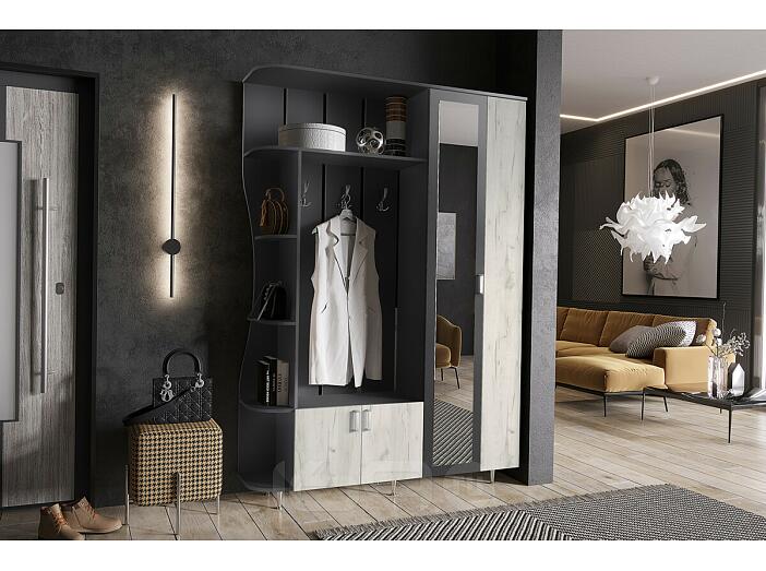 Прихожая Лика № 1 1,5 м (Дуб Крафт Белый, Графит)