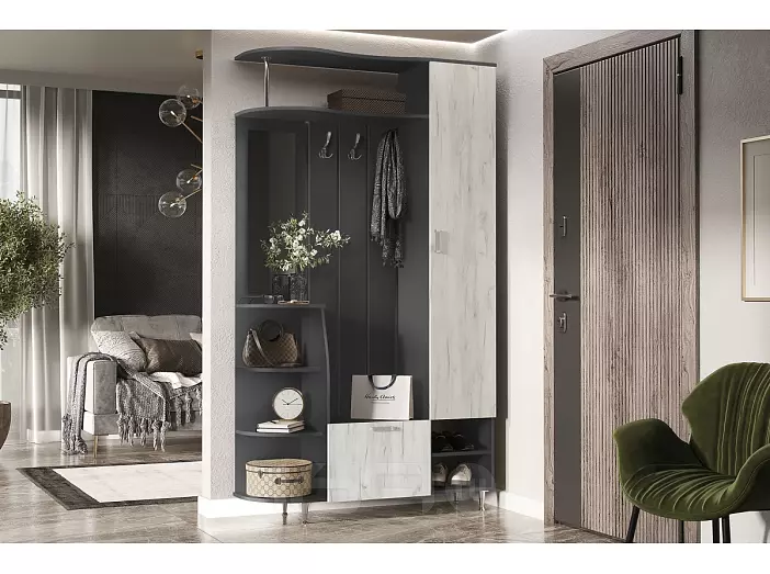 Прихожая Лика № 2 1,2 м (Дуб Крафт Белый, Графит)