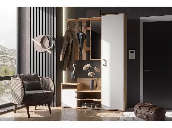 Прихожая Визит (Белый глянец холодный/Дуб крафт)