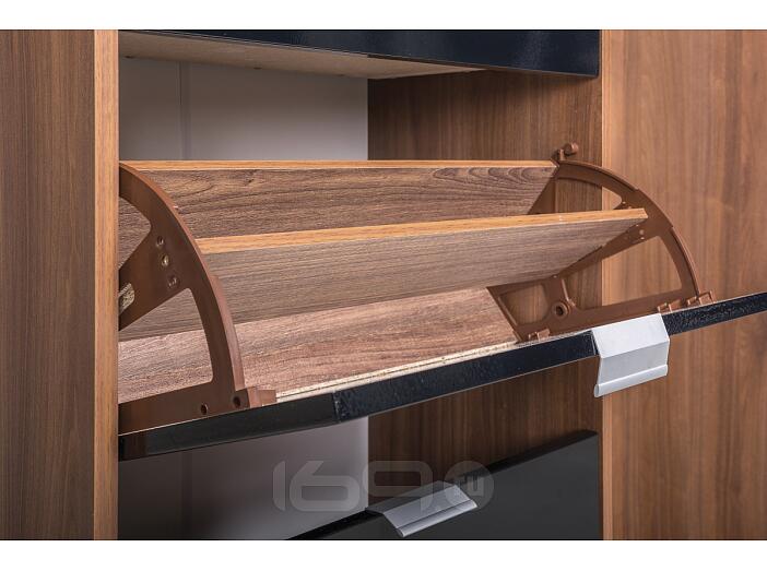 Прихожая Нэкст Орех Селект каминный/Черный глянец