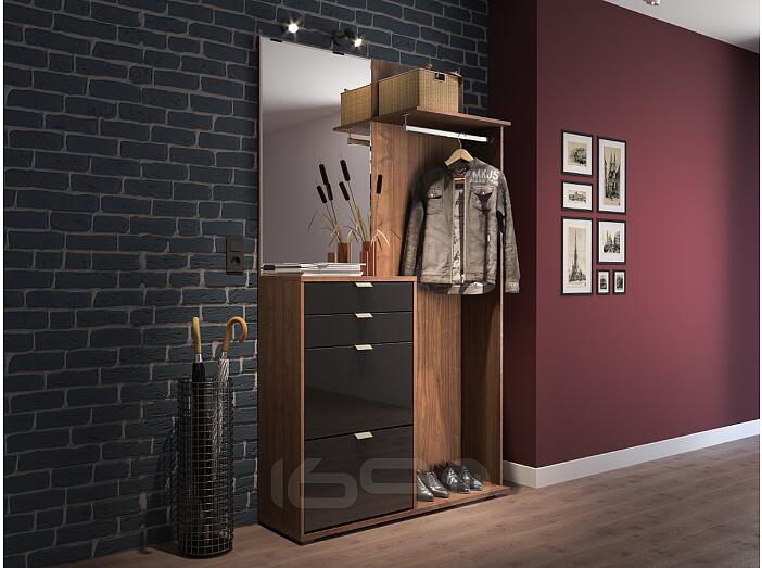 Прихожая Нэкст Орех Селект каминный/Черный глянец