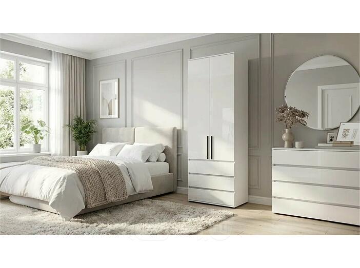 Норд Шкаф 2-х ств.(800) с ящиками (Белый глянец, Белый )