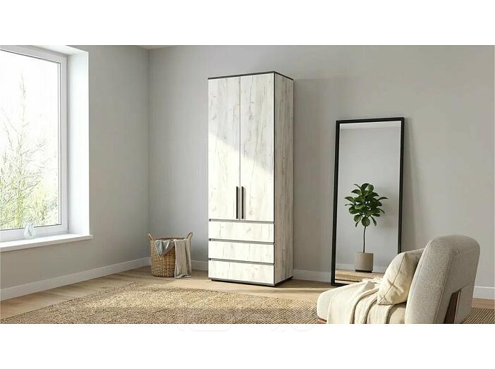 Норд Шкаф 2-х ств.(800) с ящиками (Дуб Крафт Белый, Дуб Крафт Белый)