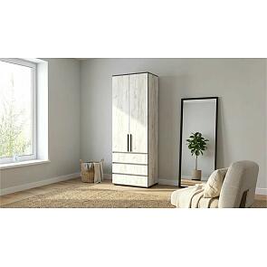 Норд Шкаф 2-х ств.(800) с ящиками (Дуб Крафт Белый, Дуб Крафт Белый)