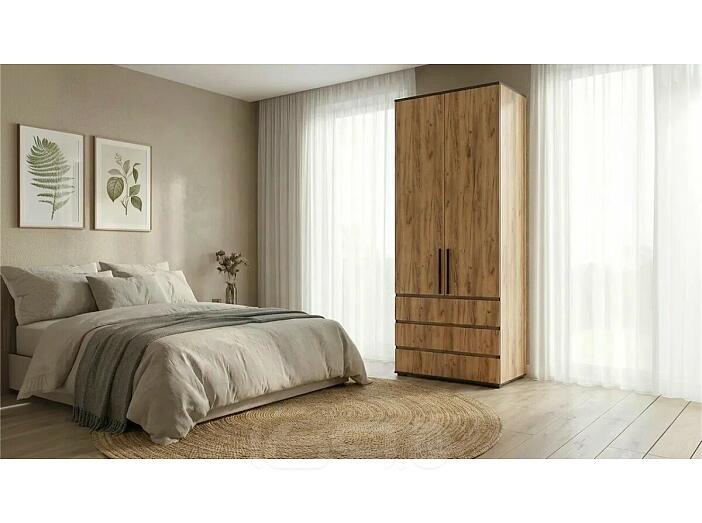 Норд Шкаф 2-х ств.(800) с ящиками (Дуб Крафт, Дуб Крафт (КРОМКА ВЕНГЕ))
