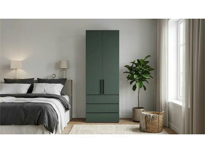 Норд Шкаф 2-х ств.(800) с ящиками (Изумрудный (КРОМКА ГРАФИТ), Графит)