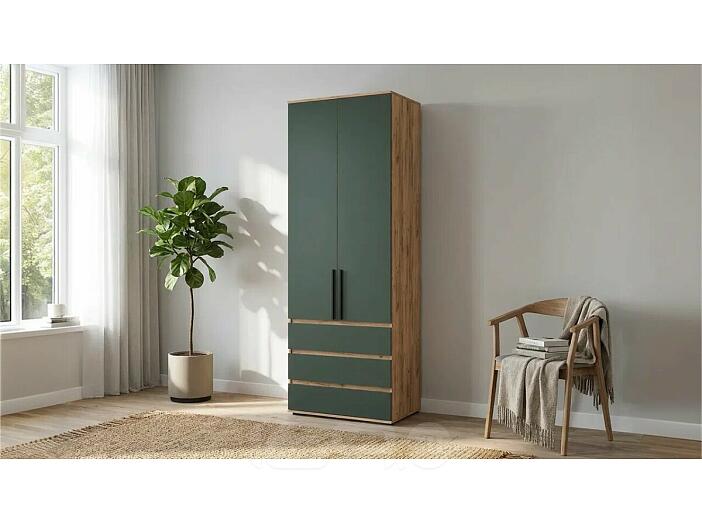 Норд Шкаф 2-х ств.(800) с ящиками (Изумрудный (КРОМКА ИЗУМРУД), Дуб Крафт )
