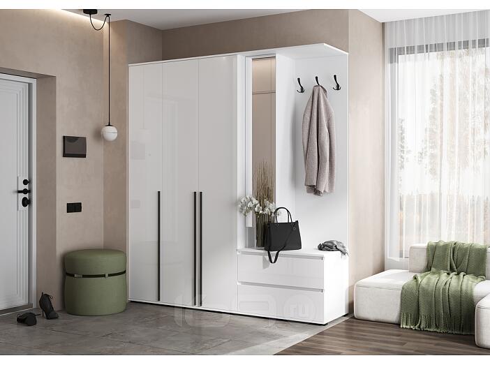 Норд прихожая 1 Белый/Белый глянец холодный 2000*510*2236