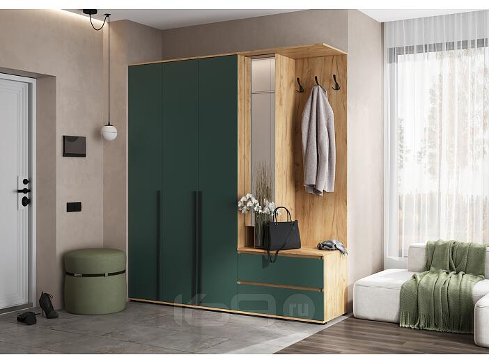 Норд прихожая 1 Изумрудный/Дуб Крафт 2000*510*2236