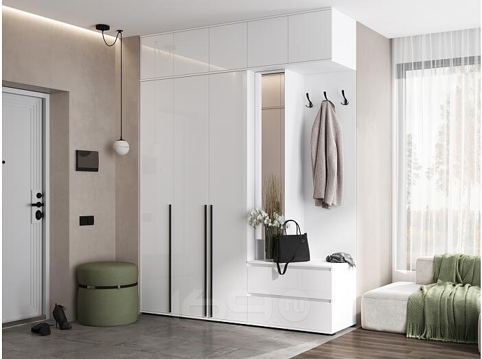 Норд прихожая 2 Белый/Белый глянец холодный 2000*510*2654