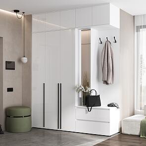 Норд прихожая 2 Белый/Белый глянец холодный 2000*510*2654