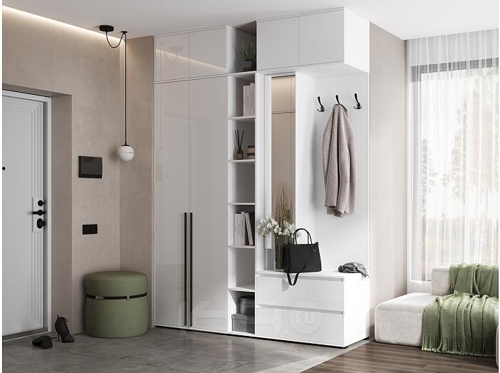 Норд прихожая 3 Белый/Белый глянец холодный 1900*510*2654