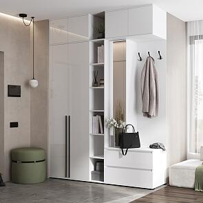 Норд прихожая 3 Белый/Белый глянец холодный 1900*510*2654