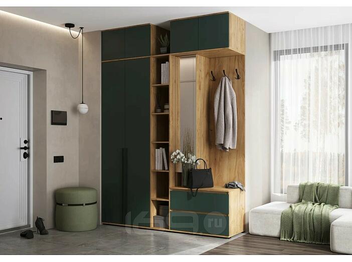 Норд прихожая 3 Изумрудный/Дуб Крафт 1900*510*2654
