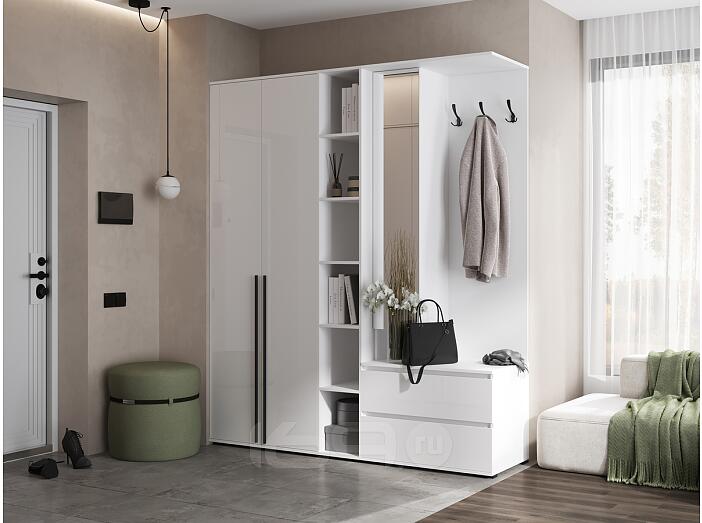 Норд прихожая 4 Белый/Белый глянец холодный 1900*510*2236