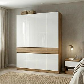 Прихожая Роджина Шкаф 4-х ств (Белый глянец/Дуб крафт, Дуб крафт)