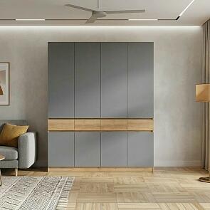 Прихожая Роджина Шкаф 4-х ств (Графит/Дуб крафт, Дуб крафт)